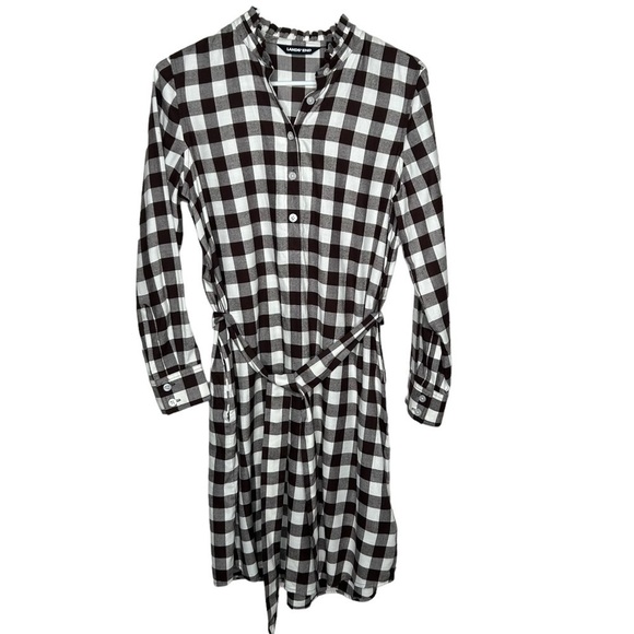 Lands’ End Women’s Plaid Fall Shirt Dress Size 4P Brown White Belt EUC Pockets - Picture 1 of 6